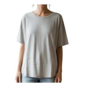 Barefoot Dreams Slub Jersey Drop Shoulder Tee Gray Mist Small New